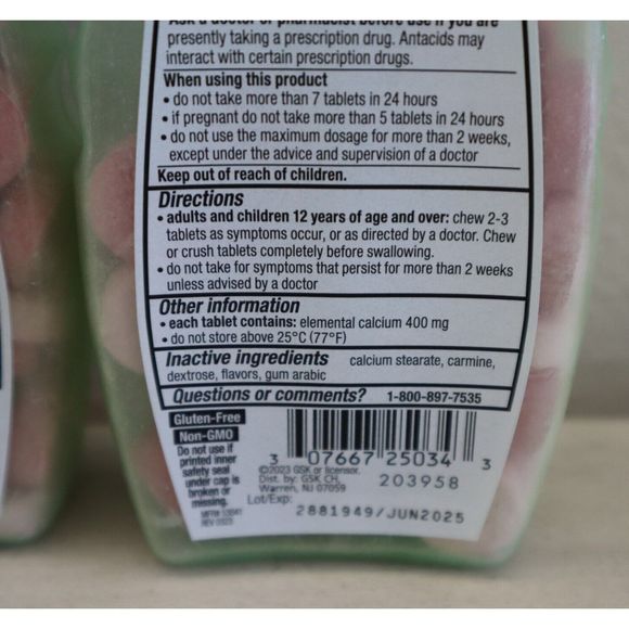 Tums Naturals Ultra Strength 1000 Black Cherry & Watermelon, Lot of 3 Exp. 06/25 - Picture 3 of 3